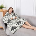 thumbnail image 5 of Oversized Wearable Blanket Hoodie,Dinosaurs Jurassic Text Pattern Sherpa Blanket Hoodie with Super Pockets,Super Warm Fuzzy Pullover for Women & Men, 5 of 6