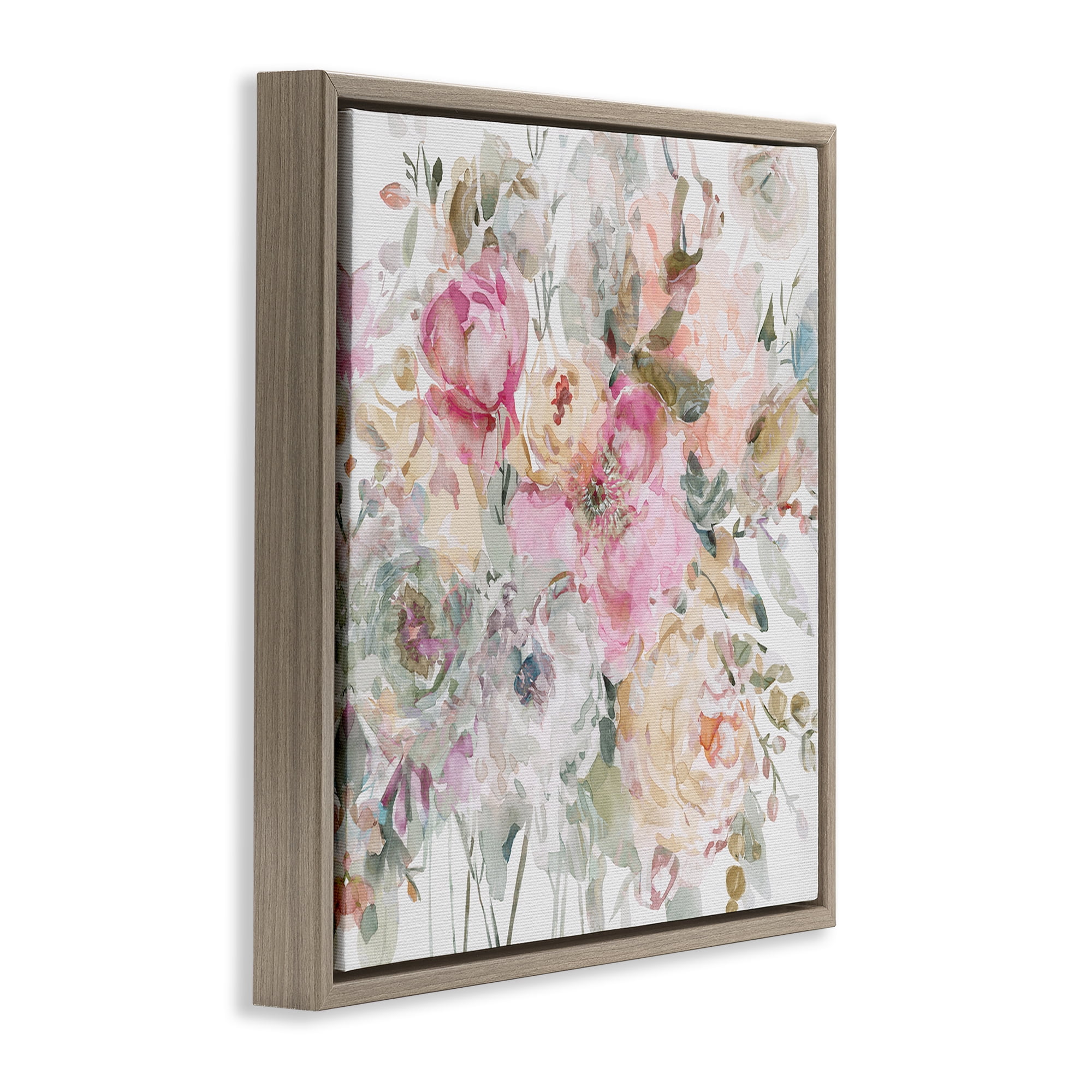 Stupell Industries Romantic Pastel Petals Brown Framed Floater Canvas Wall Art, design by Carol Robinson