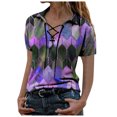 thumbnail image 2 of Mode Femme Imprimé Col en V Manches Courtes Ample Chandail Blouse Tops, 2 of 5