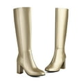 thumbnail image 6 of Fall Winter Knee High Boots Women High Block Heel Pointed Toe Leather Zipper Over the Knee Dress Booties, 6 of 8