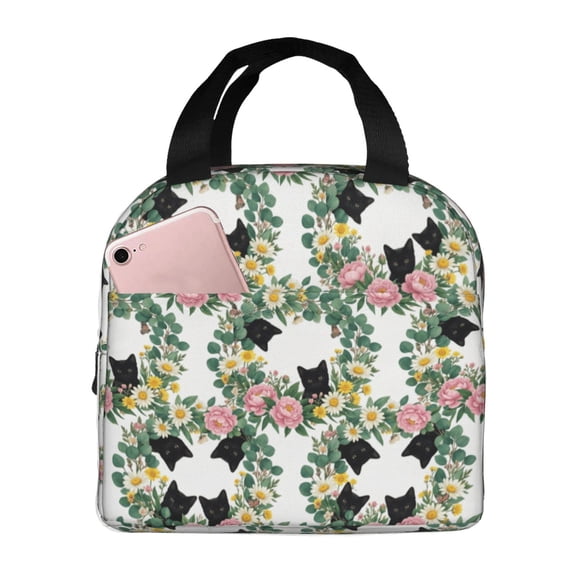 Black Cat Insulated Lunch Bag Lunch Box,Leakproof Small Lunch Tote For Men Women,Reusable Lunch Cooler Tote Bag For Office Work Picnic