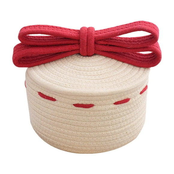 GUOOL Christmas Basket Cotton Rope Basket Cosmetics Bin Multipurpose Bow Basket Woven Basket for Dorm Cafe Dressing Room Restaurant