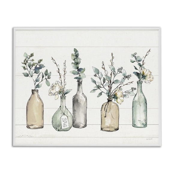 Decoración mural Stupell Industries con botellas y plantas, granja, 28 x 36 cm