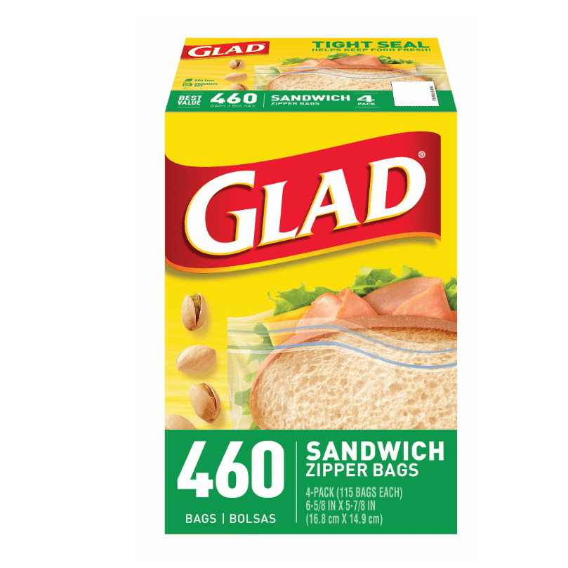 Glad Sandwich Plastic Bags, 4 pk./115 ct. Clear Blue