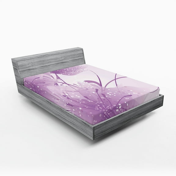 Ambesonne Modern Fitted Sheet, Swirling Ornaments Dots Art, King Size, Pale Purple and White