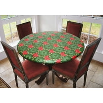 Covers For The Home Deluxe Elastic Edged Flannel Backed Vinyl Fitted Table Cover - Holiday Holly Pattern - Large Round - Fits Tables up to 45" - 56" Diameter (ETHL60-C4H)
