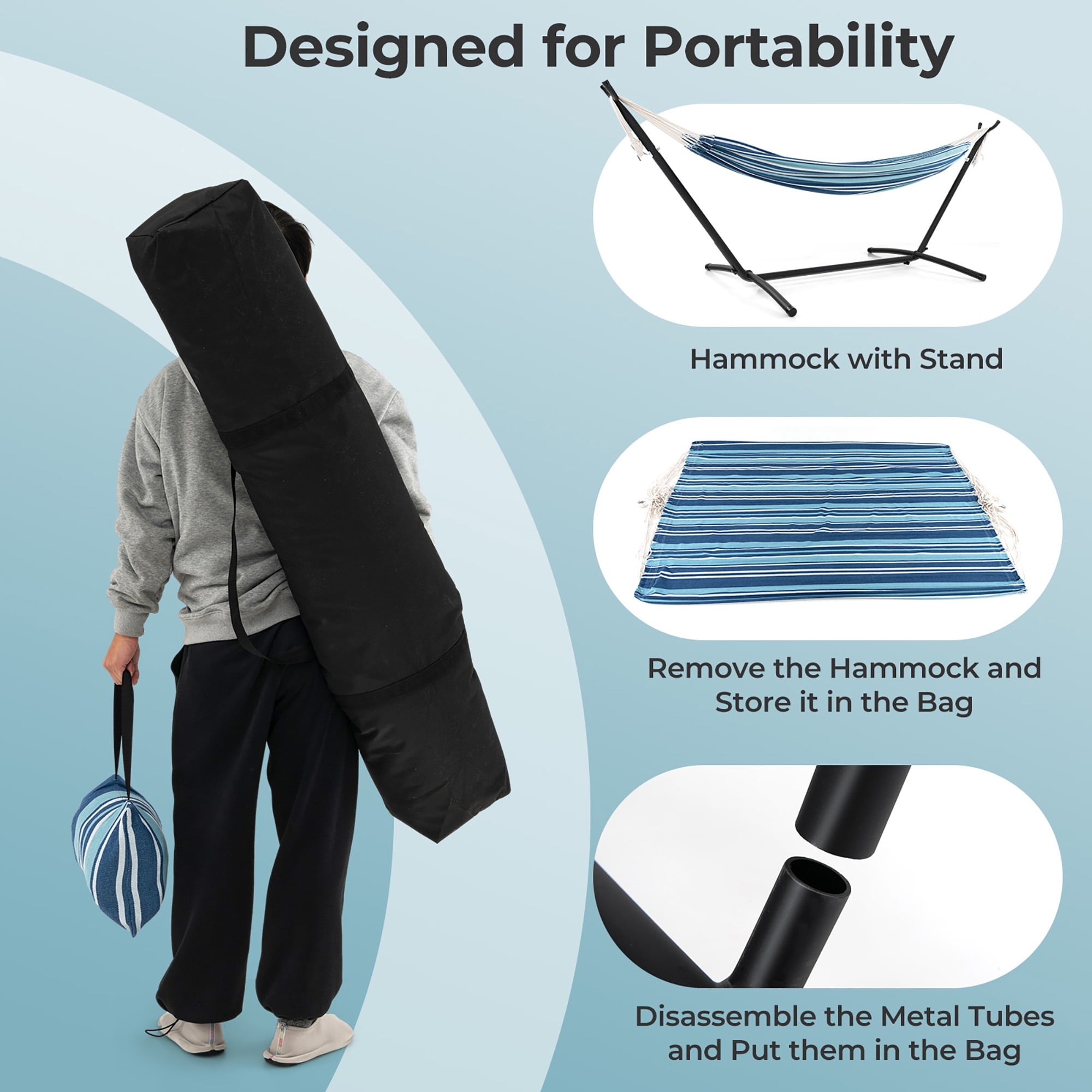 Gymax Portable Indoor Outdoor 2-Person Double Hammock Set w/ Stand and Carrying Cases