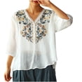 thumbnail image 2 of DJskiyers Embroidered Tops for Women Traditional Mexican Fiesta Shirts Summer Short Sleeve V Neck Blouses Loose Floral Tunic Tops, 2 of 4