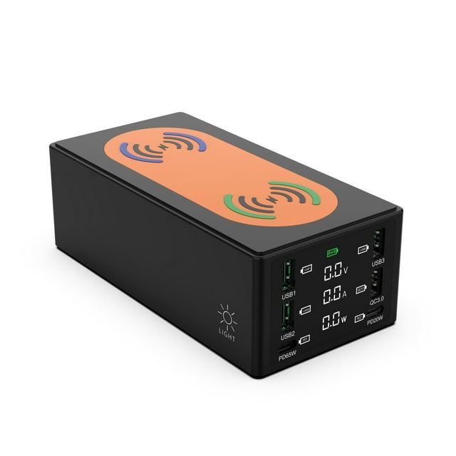 150W USB Charging Station Dual Wireless Charger 6 Port Type C QC3.0 PD 65W Fast Charger USB Phone Charger ,Easy to Use