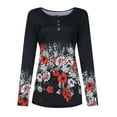 thumbnail image 4 of UKAP Oversized Long Sleeve Henley Shirt Tops For Women V Neck Floral Blouses Tunic Tops Fall Winter Basic Loose Tee Plus Size S-5XL, 4 of 6