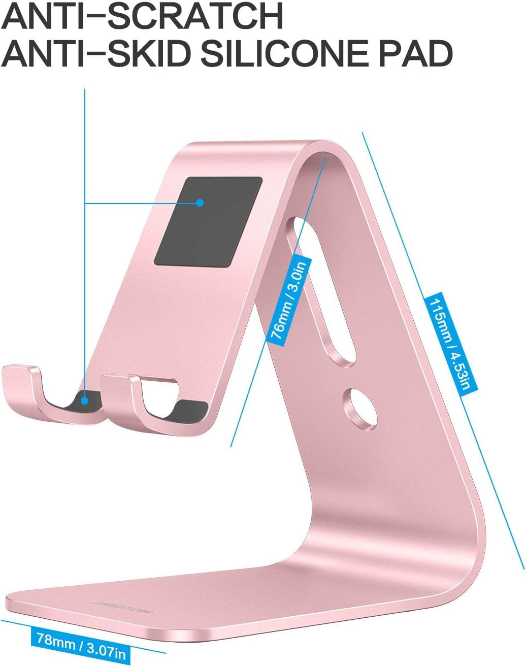 Upgraded Aluminum Cell Phone Stand for Desk, C1 Durable Cellphone Dock with Protective Pads, Smart Stand Designed for iPhone16, 15/14/13/12 Pro Max XR XS, iPad Mini, Android Phones,Rose Gold