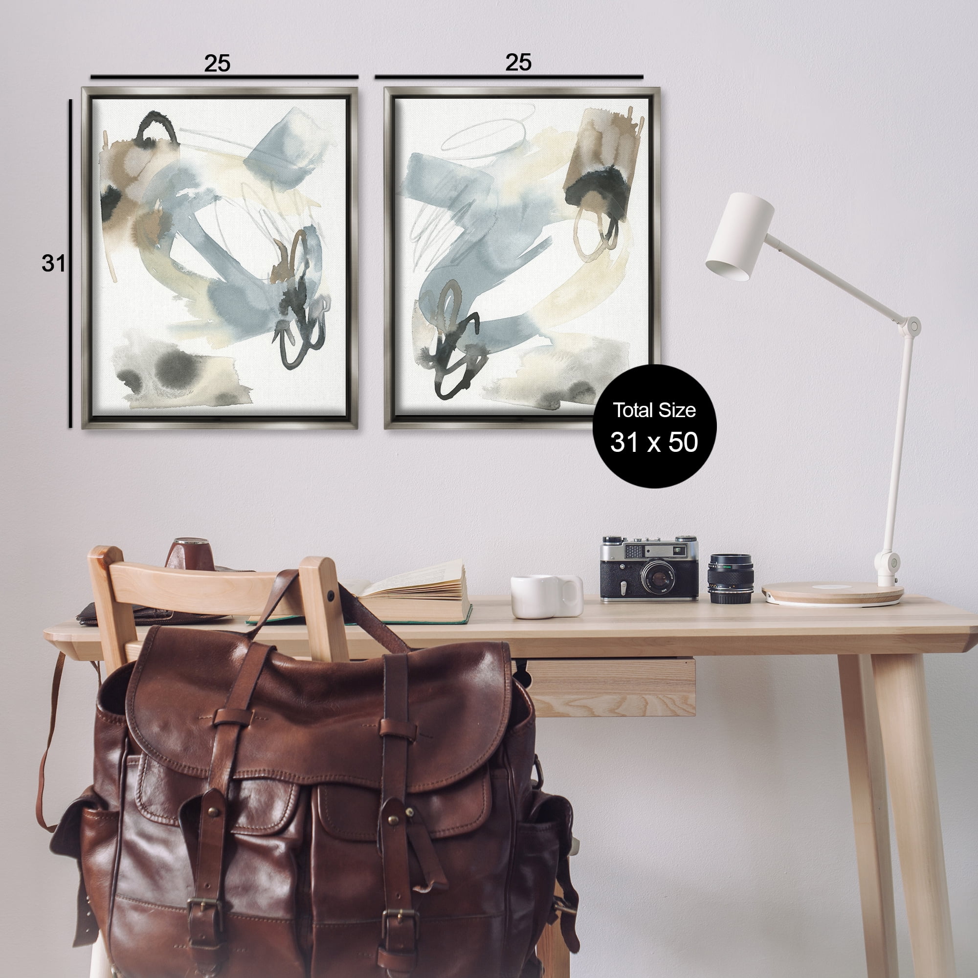Stupell Industries Abstract Gray Brown Watercolor Abstract Painting Gray Floater Framed Canvas Art Print Wall Art, 31 x 25, Set of 2