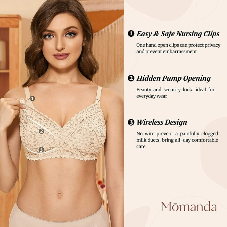 MOMANDA Women's Pumping Bra Hands Free Cute Lace Nursing Bras