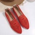 thumbnail image 5 of Women's Pointed Toe Penny Loafers Dressy Ballet Flats Knit Mesh Slip-on Shoes Comfortable Lightweight Red 5, 5 of 9