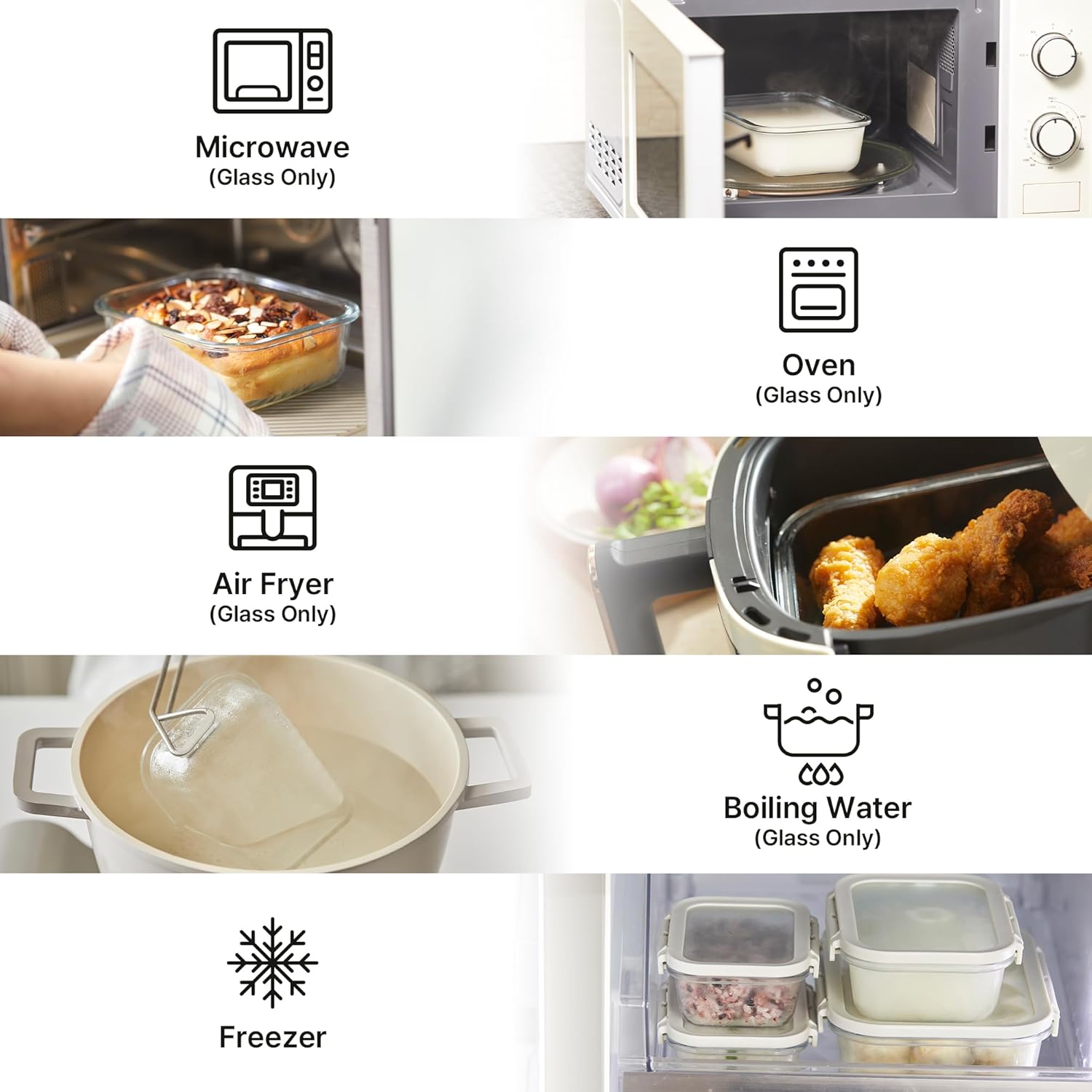 Neoflam 12-Piece Glass Food Storage Containers with Lids – Airtight Stackable Meal Prep Set – BPA-Free, Microwave Oven Air Fryer Freezer Safe