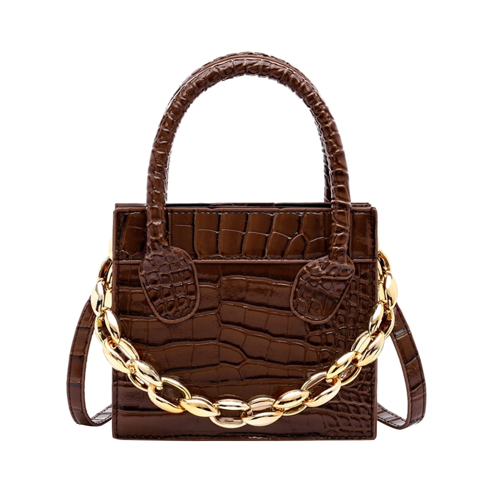 WOMENS LADIES DESIGNER CROC EFFECT CHAIN FAUX LEATHER CLUTCH BAG TOP HANDLE BAG