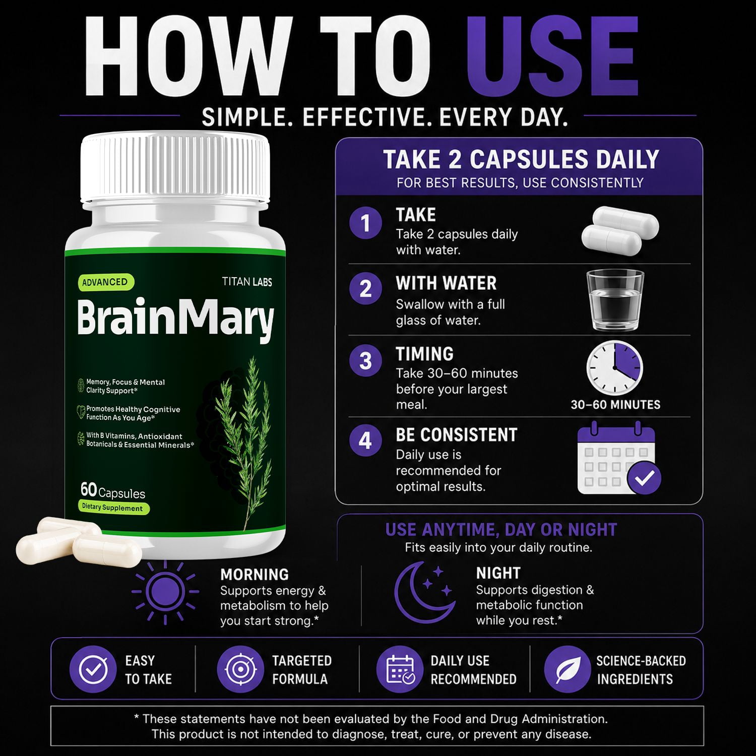 BrainMary Advanced  Pills for Brain Support Formula Supplement Brain Mary 300 Capsules
