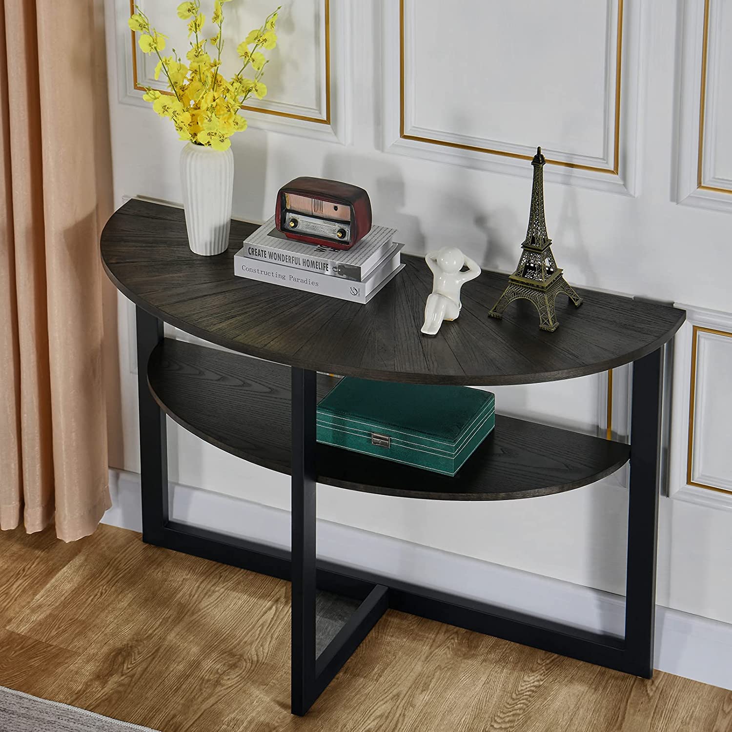 BBNBDMZ HalfMoon Entry Table with 2Tier Shelf Solid Wood Console