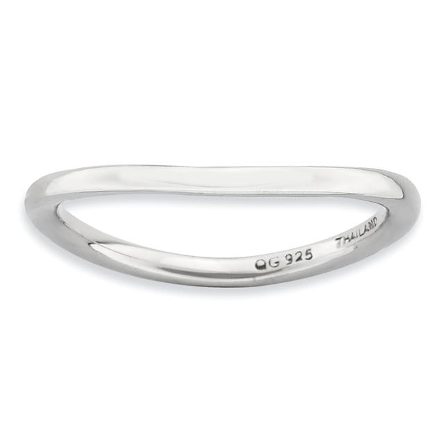 Bague Ondulée en Argent Sterling Stackable Expressions Plaque Rhodié Polie Taille 8