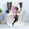 thumbnail image 4 of Fairy Soft Flannel Fleece Throw Blanket, Floral Arrangement Dress Pattern Winged Girl with Butterflies Cartoon Style Angel, Cozy Plush for Indoor and Outdoor Use, 70" x 90", Multicolor, by Ambesonne, 4 of 5