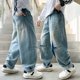 thumbnail image 5 of WILLBEST Pantalones Mujer Pantalones Vaqueros Cargo para Niños, Pantalones Vaqueros de Pierna Ancha, Cintura Elástica, Holgados, Con Bolsillo, Corte Recto, Informales, Sueltos y Cómodos. 13-14 Years, 5 of 8