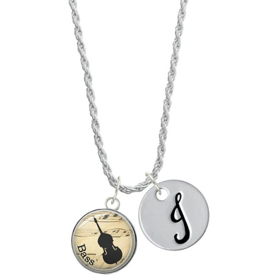 Delight Jewelry Silvertone Domed Music - Bass Silvertone Script Initial Disc - J - Charm Necklace, 20"+3"