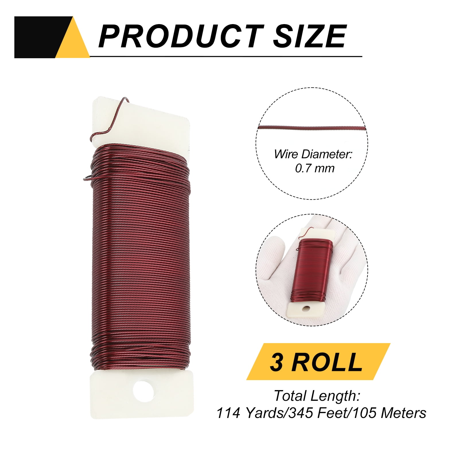 Uxcell 114 Yards/345 Feet Metal Floral Wire Red 0.7mm Flexible Paddle Thin Floral Wires for Craft