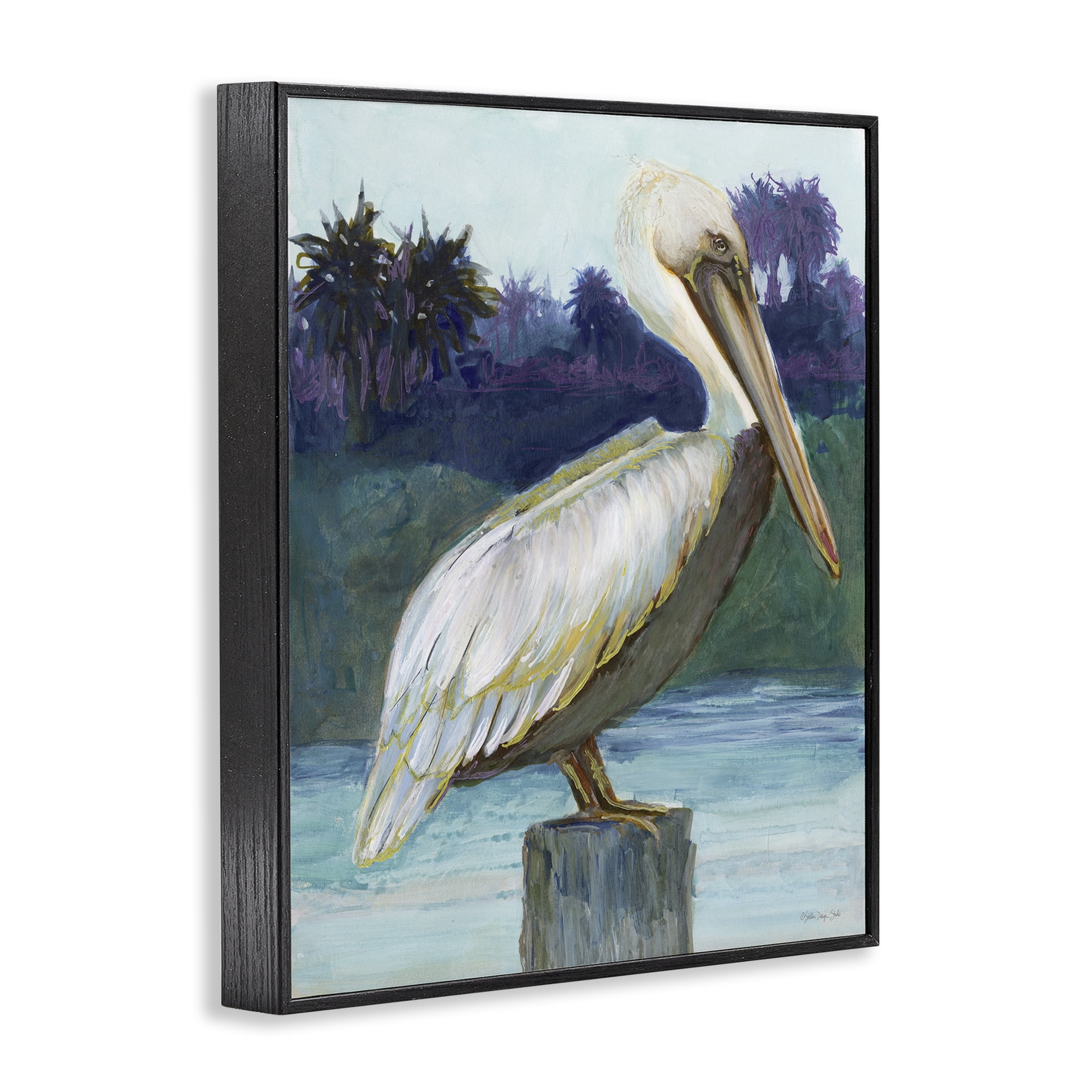 Stupell Industries Tropical Pelican Perched Animals & Insects Painting Black Framed Art Print Wall Art, 11 x 14