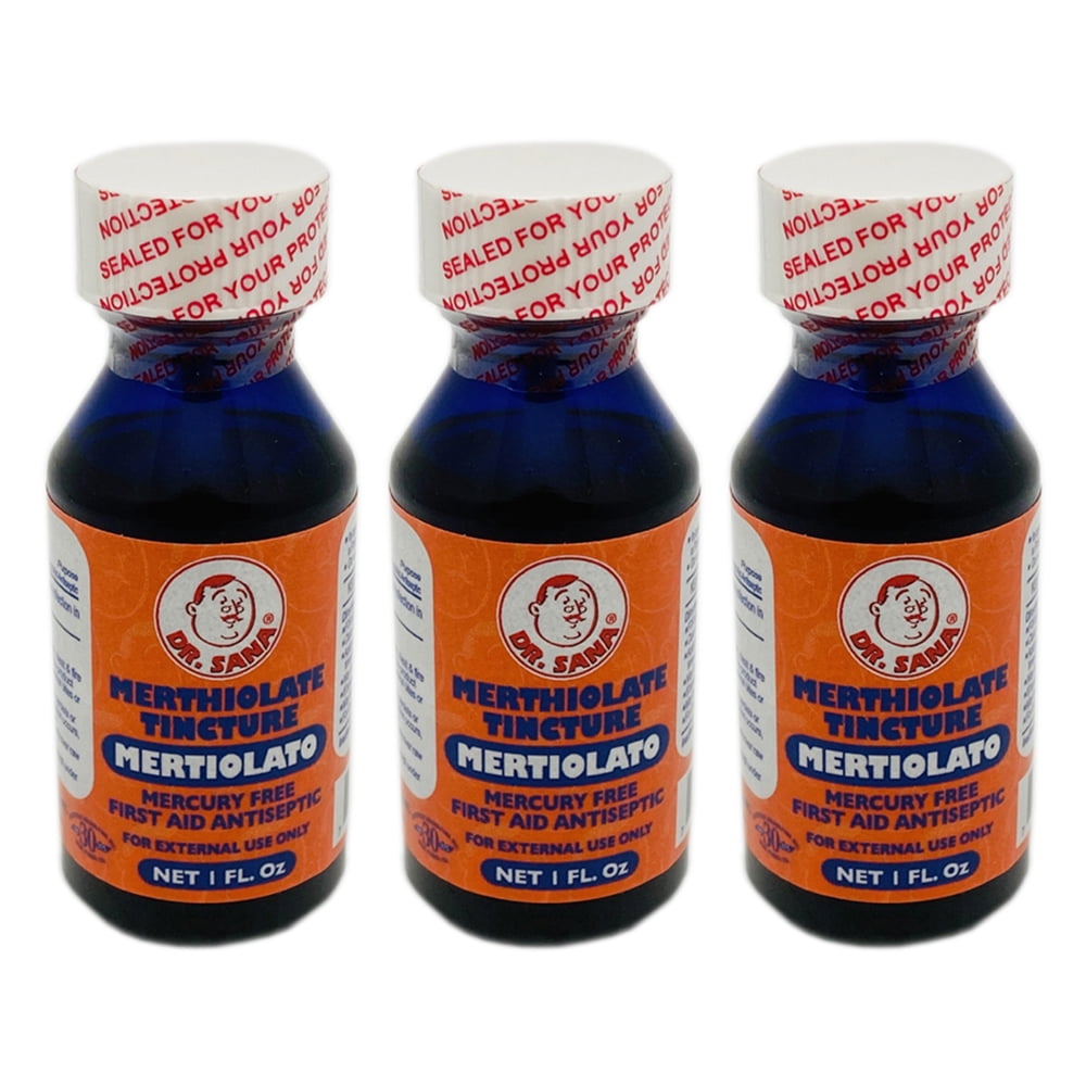Dr Sana Merthiolate Tincture. Mercury Free First Aid Antiseptic. For Minor Cuts, Scrapes, Bruises and Burns. 1 oz. Pack of 3