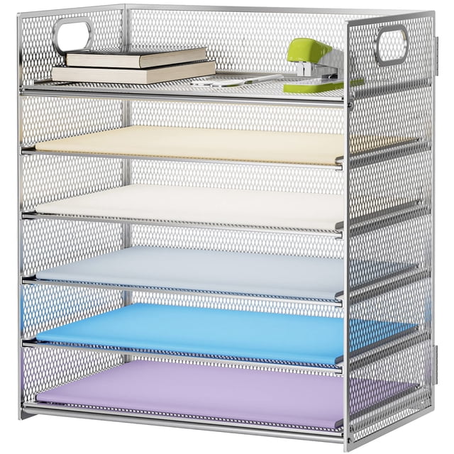 Organizador de archivos de malla Marbrasse de 6 niveles con asa, plateado