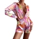 thumbnail image 2 of TRKIYQC Traje de 2 piezas para mujer, blusa con botones de solapa de manga larga abigarrada, pantalones cortos de cintura alta, ropa informal suelta acogedora para mujer TRKIYQC  moda, 2 of 9