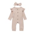 thumbnail image 2 of Gibobby pantalones siameses color liso sólido de manga larga para bebés recién nacidos, niños y niñas, conjuntos de diadema(Beige， 18-24 Meses), 2 of 5
