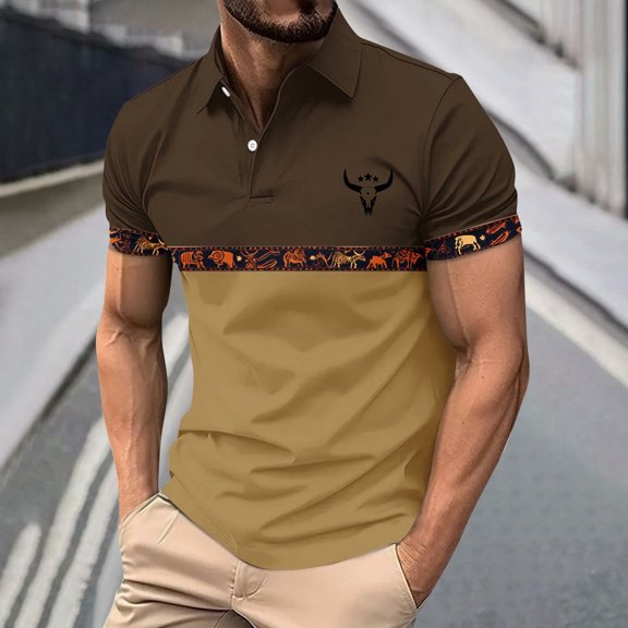 Dolkfu Short Sleeve Shirts for Men Collared Cow Yellow Tops Paisley Boho Polos Mens Dress Shirts