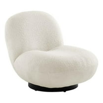 Pemberly Row Modern Boucle Fabric Upholstered Swivel Chair in Ivory/Black