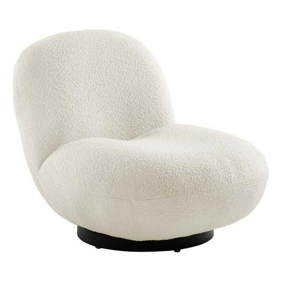 Pemberly Row Modern Boucle Fabric Upholstered Swivel Chair in Ivory/Black