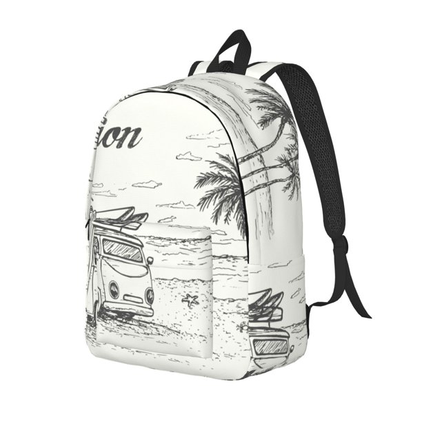 Disketp Summer Vacation Scene With Camping Van Mochila de Lona Estampada, Mochila Escolar de Viaje Ligera para Estudiantes y Portátil-Small