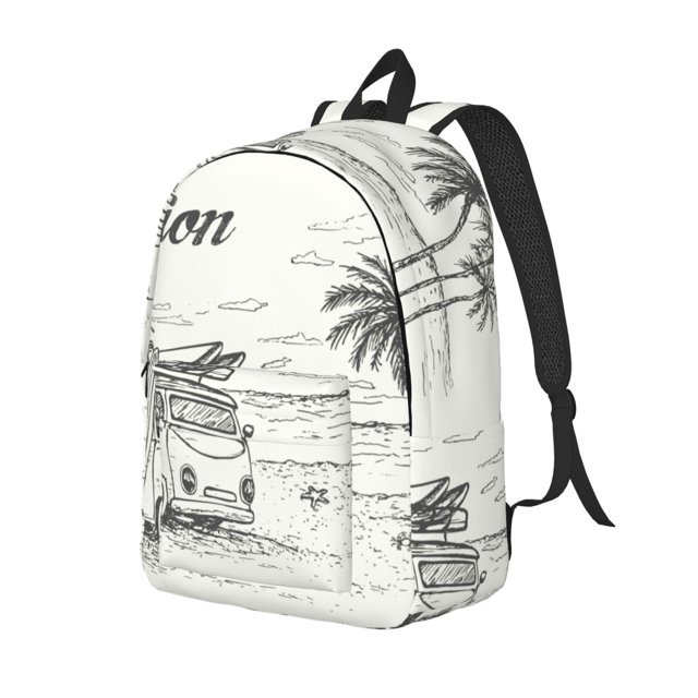 Disketp Summer Vacation Scene With Camping Van Mochila de Lona Estampada, Mochila Escolar de Viaje Ligera para Estudiantes y Portátil-Medium
