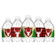 Fêtes POP Emballages de bouteilles de renne des bois - 20 étiquettes de bouteilles d'eau de bûcheron - Décorations de camping de bûcheron de renne - Fabriqué aux États-Unis