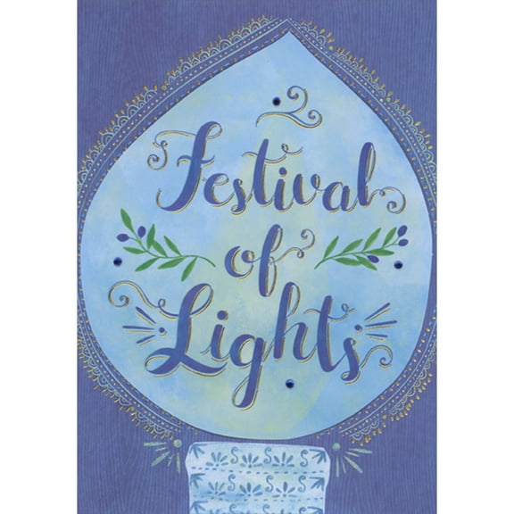 Designer Greetings Festival of Lights 3D Tip On Tear Drop Banner on Purple Background Handcrafted Hanukkah Card