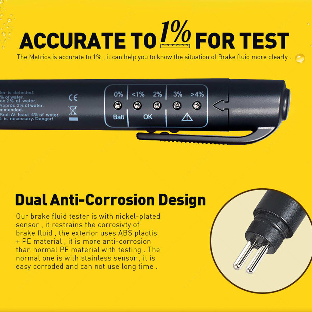 Qiilu Digital Brake Fluid Tester Oil Quality Check Pen W// 5 LED Lights for DOT3 DOT4 DOT5