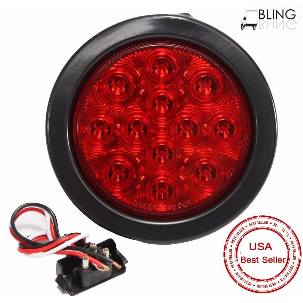 LED 4" Red Round STOP TURN TAIL Light w Grommet Pigtail for Truck Trailer