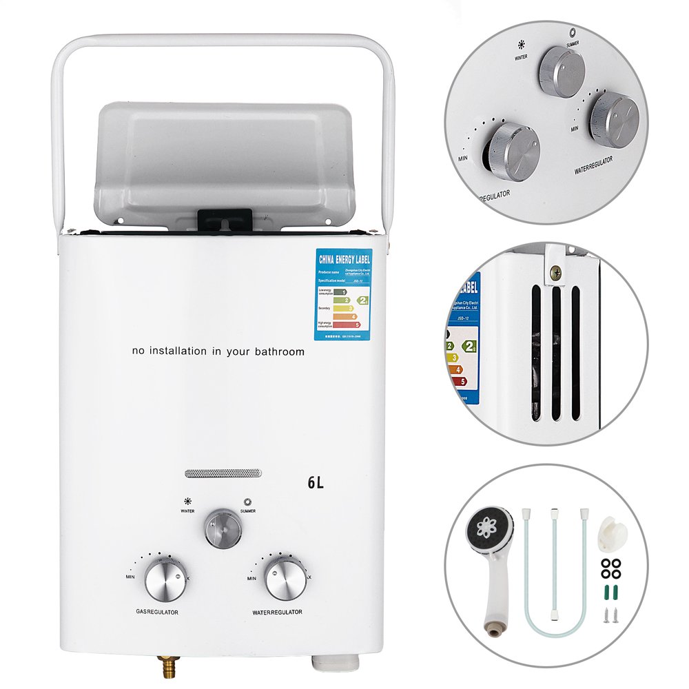 VEVOR Portable Propane Water Heater 6L Tankless Propane Water Heater