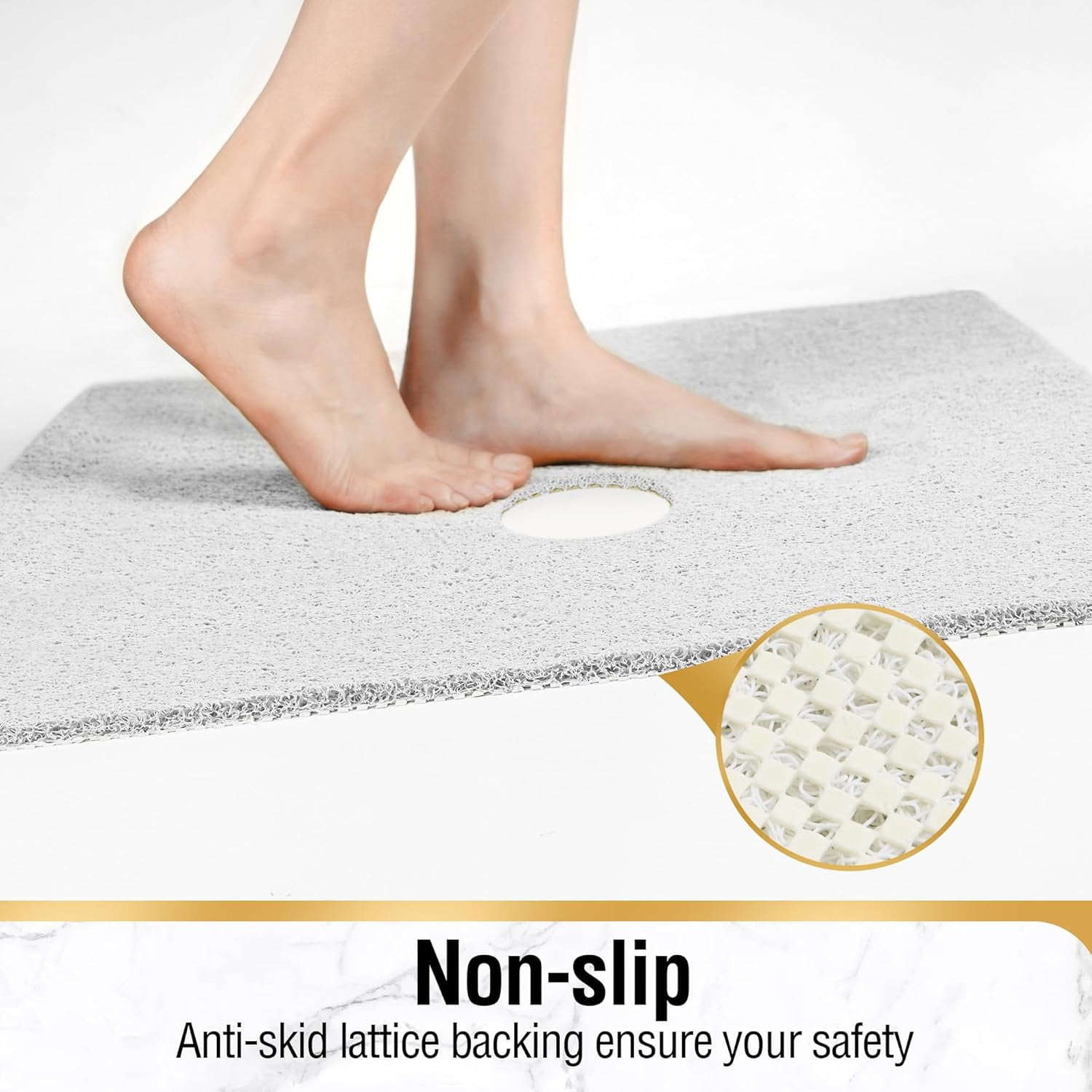 UniVerse Square Shower Mat,24 x 24 Inch Non Slip Bath Mat for Tub,Soft PVC Loofah Bathtub Mats with Drain Holes, Quick Drying Bathroom Stall Floor Mat, Bathroom Accessories Without Suction Cup, White