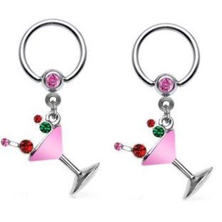 Nipple Gem Captive Bead Ring - Nipple Ring Martini Glass Epoxy Gem 316L Surgical Steel 16G Captive Bead Ring