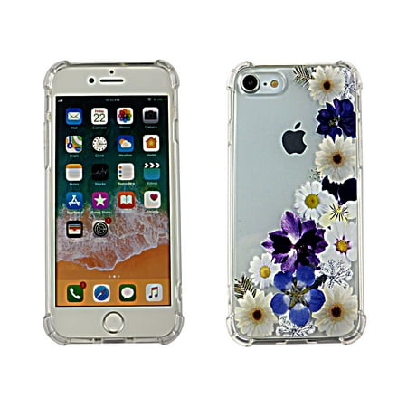 Purple Flower For iPhone 6 / 7 / 8 Plus Case TPU Clear Soft & Flexible Ultra-Thin Shockproof Anti-Scratch Transparent Bumper Slim Lightweight Protective Cover for iPhone 5.5 inch Women Girls