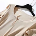 thumbnail image 5 of Olyvenn Women's 2025 Summer Short Sleeve Tops Ribbed Knit Henley Button Up Slim Fit Basic Casual T Shirts Blouse Khaki 12, 5 of 9