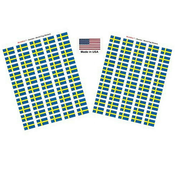 Made in USA! 100 Country Flag 1.5" x 1" Self Adhesive World Flag Scrapbook Stickers, Two Sheets of 50, 100 International Sticker Decal Flags Total (Sweden)