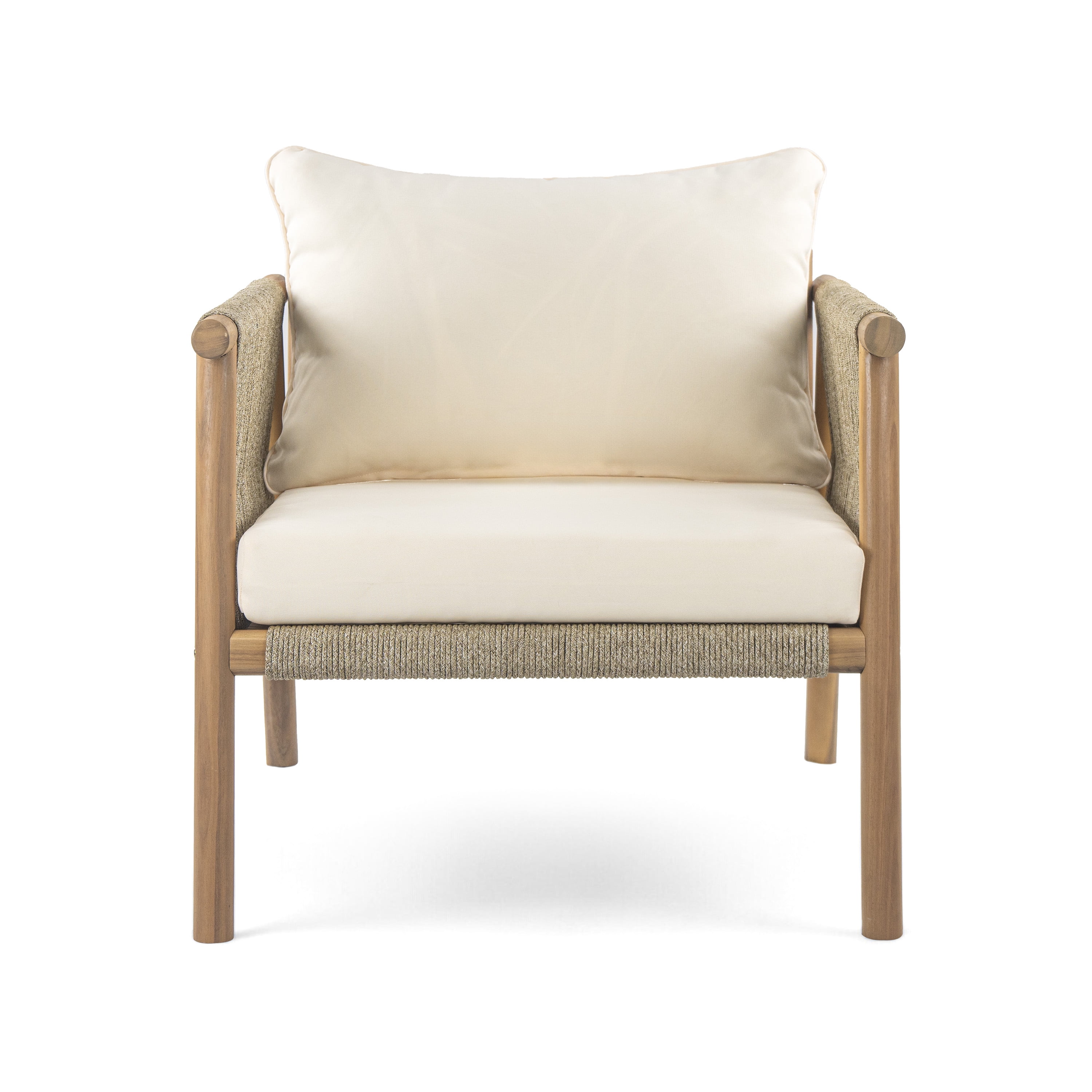Woven Lounge Chair, 28 Inch Outdoor Chair with Solid Wood Frame for Patio Garden, Teak