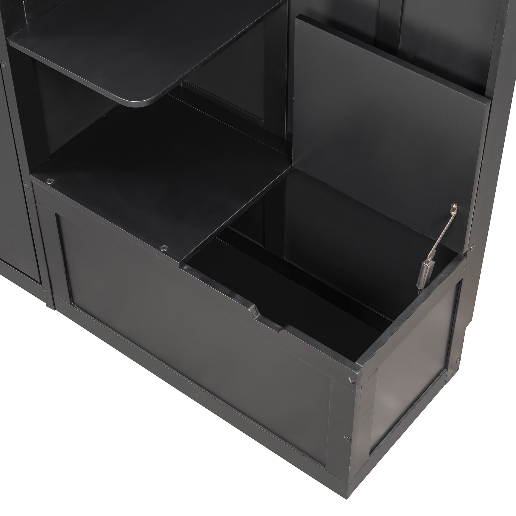 Aukfa Queen Murphy Bed with Storage & LED Lights, Space-Saving Modern Wall Bed Cabinet with Shelves & Hanging Hook for Small Spaces, Guest Room, Home, Black
