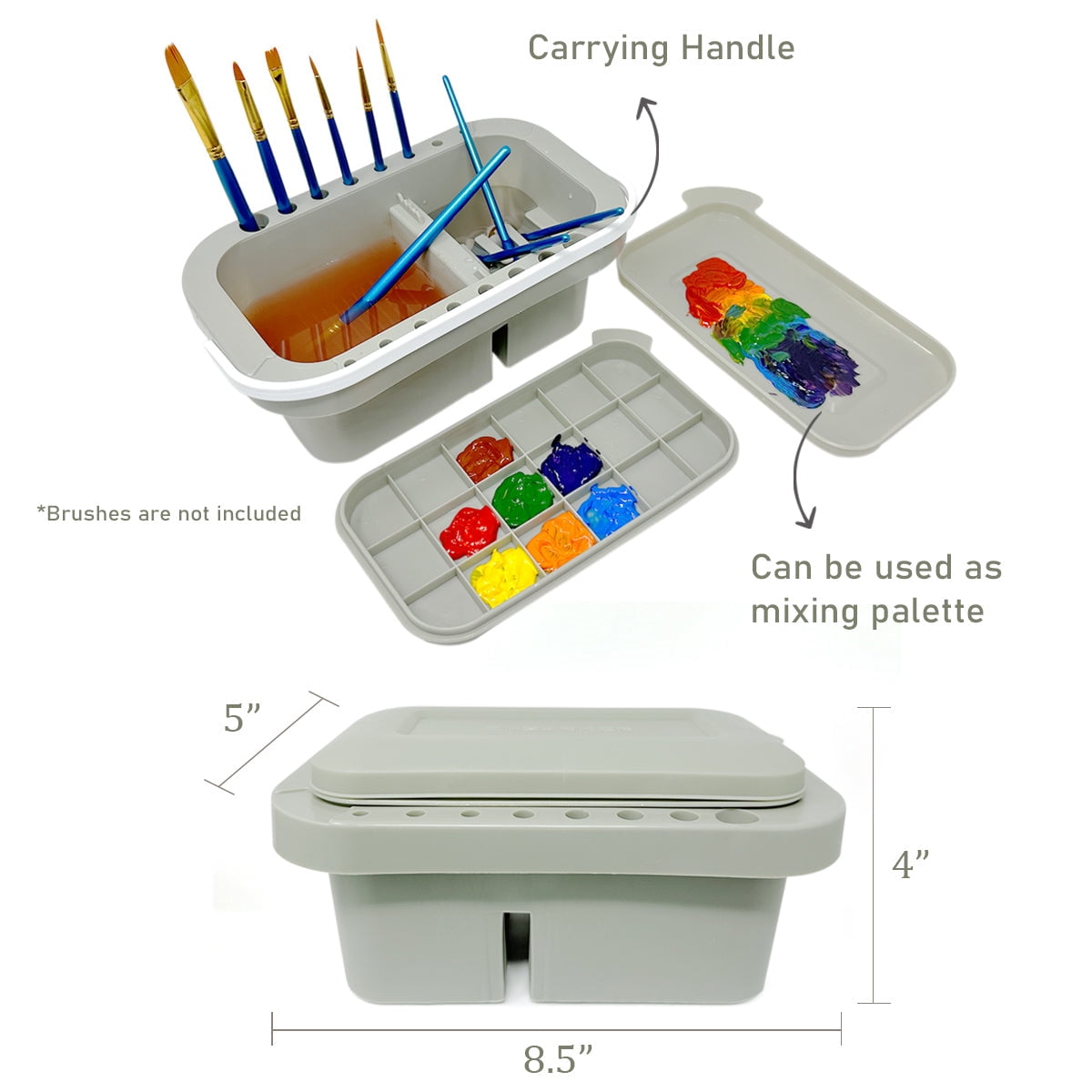 Wrapables Paint Brush Cleaner, Artist Paint Brush Holder with Palette Tray and Handle for Acrylic, Watercolor and Water-Based Paints